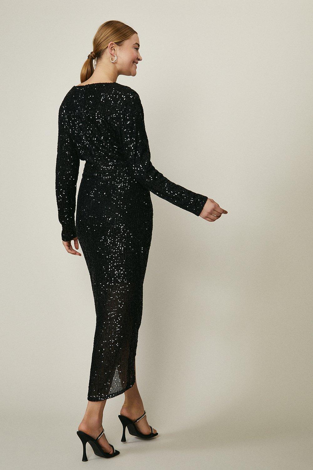 Black Sequin Midi Dress